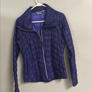 Purple Quilted Puffer Jacket with High Collar